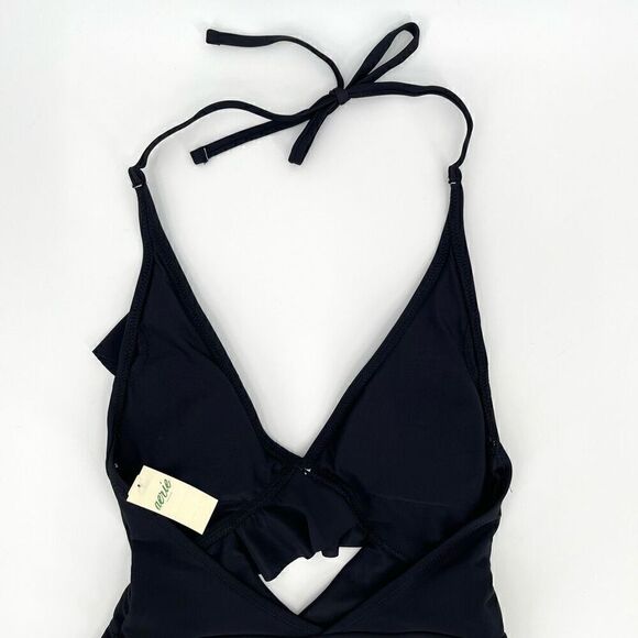 Aerie Cutout Ruffle Full Coverage One Piece Swimsuit Women XS Black NWT - Picture 7 of 9